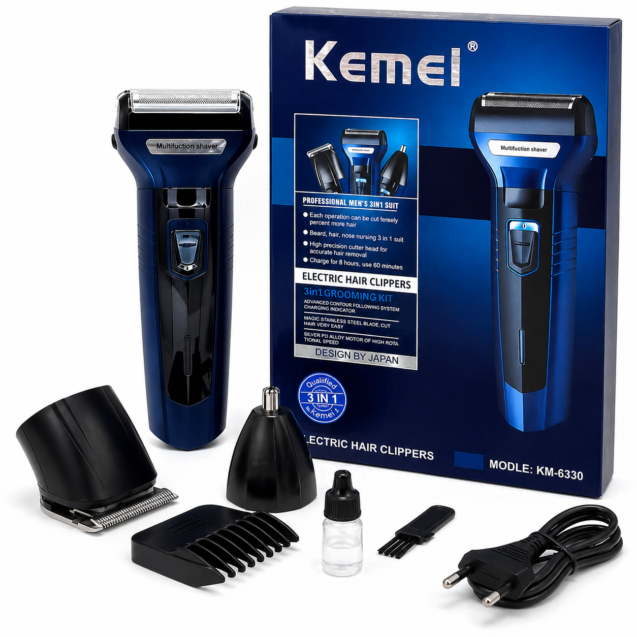 KEMEI 3 in 1 Professional Trimmer for Mens with Extra 3 Clippers