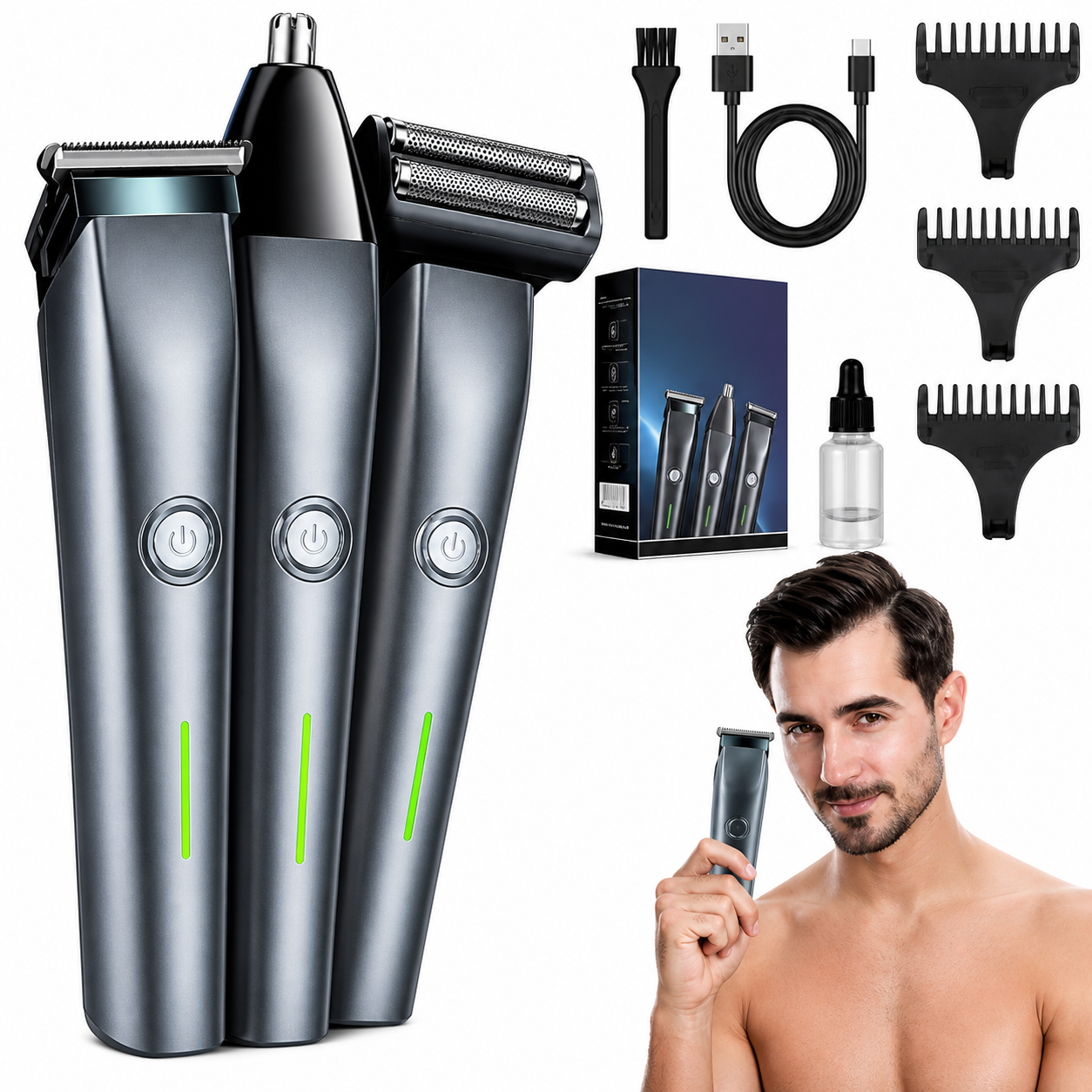 DIALING 3 in 1 Professional Trimmer For Mens With 4 Clippers