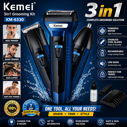 KEMEI 3 in 1 Professional Trimmer for Mens with Extra 3 Clippers