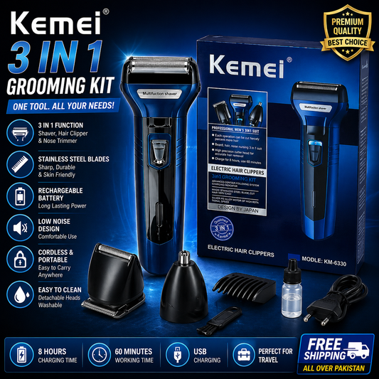 KEMEI 3 in 1 Professional Trimmer for Mens with Extra 3 Clippers