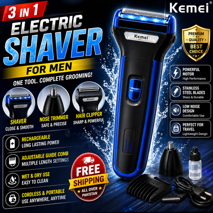 KEMEI 3 in 1 Professional Trimmer for Mens with Extra 3 Clippers