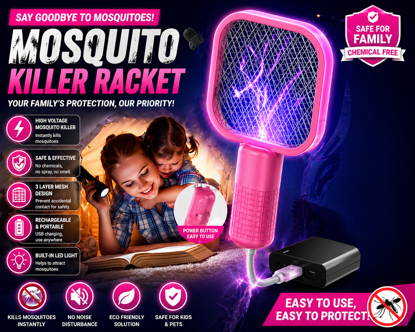 Mosquito Killer Racket - Rechargeable Mosquito Killer Racket