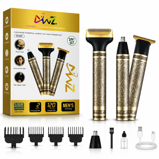 3 in 1 Professional Golden Metal Body Trimmer for Mens With 4 Clippers