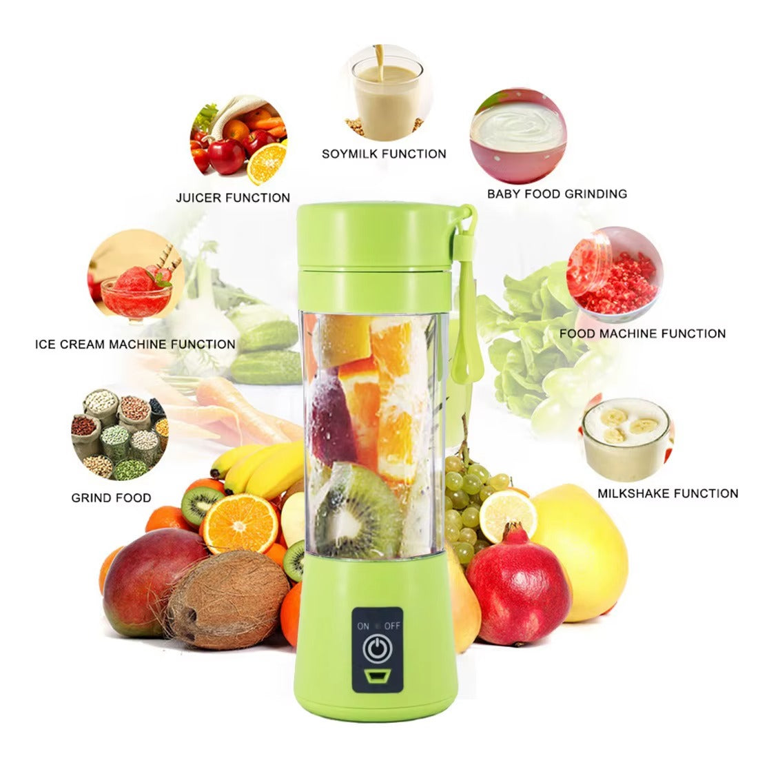 Portable Rechargeable Mini Juicer Machine - 6 Blades and Solid Material