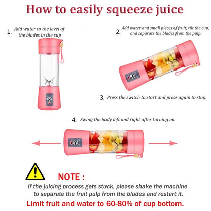 Portable Rechargeable Mini Juicer Machine - 6 Blades and Solid Material